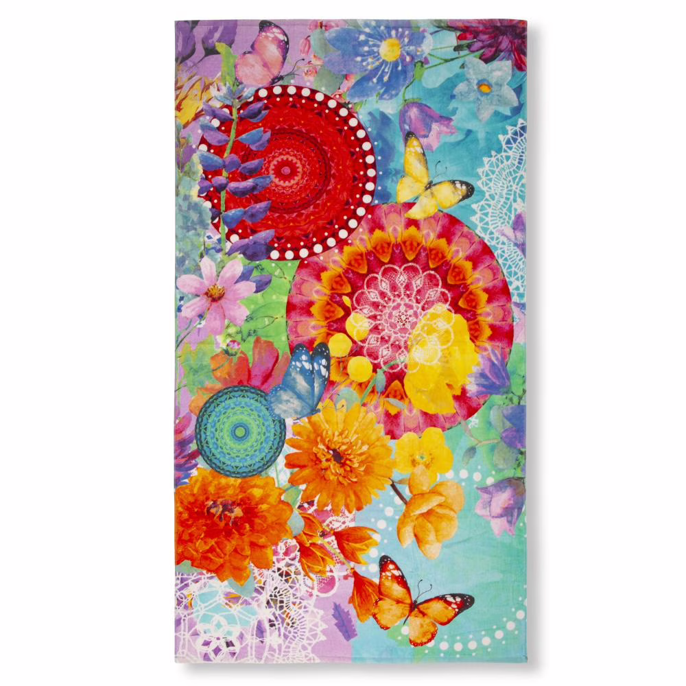 strandlaken Vitori bloemen mandala HIP katoen velours 100x180 badstof 32013 Vitori productfoto