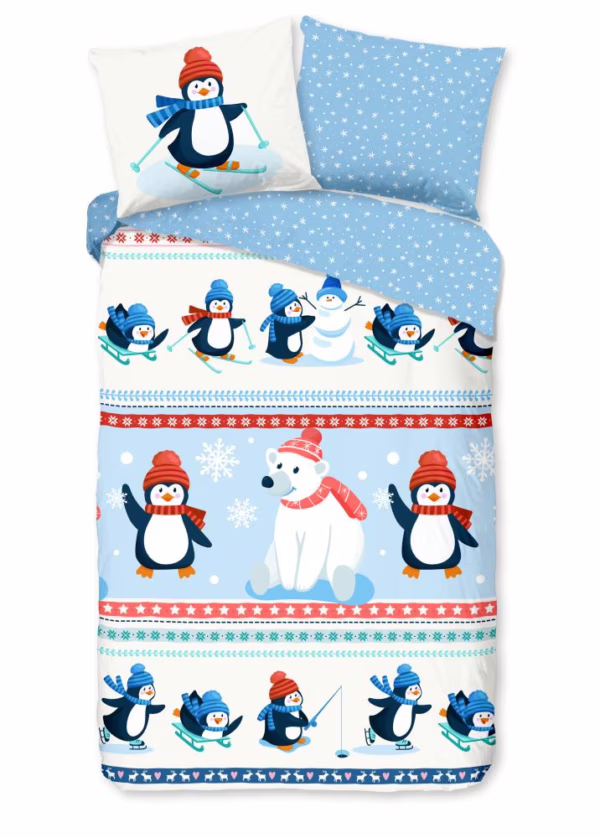 Kinderdekbedovertrek Good Morning Flanel Penguins