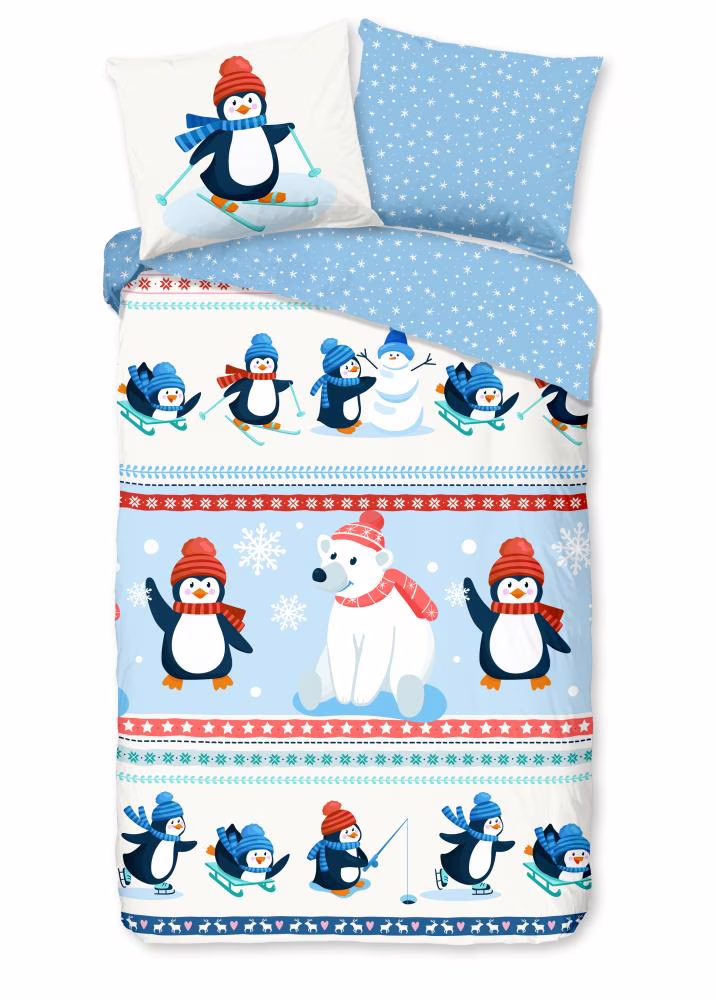 Kinderdekbedovertrek Good Morning Flanel Penguins