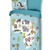 kinderdekbedovertrek wildlife aqua met dierenprint