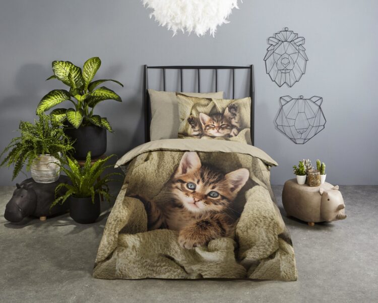 kinderdekbedovertrek 10131 kitten groen met schattige kat fotoprint en rustige achterzijde - sfeerfoto kinderdekbedovertrek 10131 kitten groen met schattige kat fotoprint en rustige achterzijde - sfeerfoto