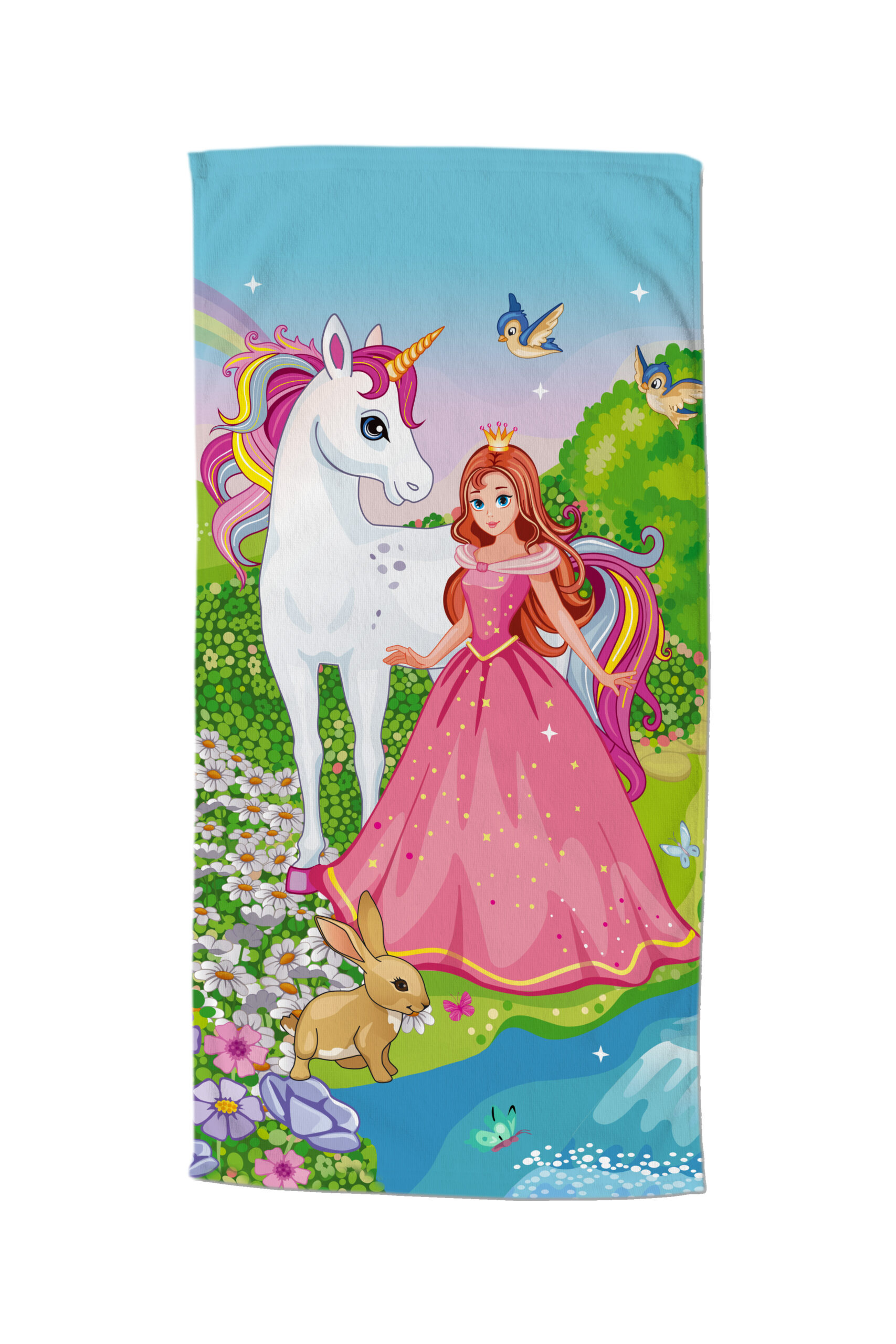 kinder strandlaken prinses eenhoorn good morning 75x150 microfiber regenboog 30465 Fairytale productfoto