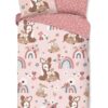 Dekbedovertrek Good Morning 140x220 + 1* 60x70 cm - 32064.70.01 Good Morning kinderdekbedovertrek Bibi Pink met hertjes en regenbogen 32064 Bibi productfoto