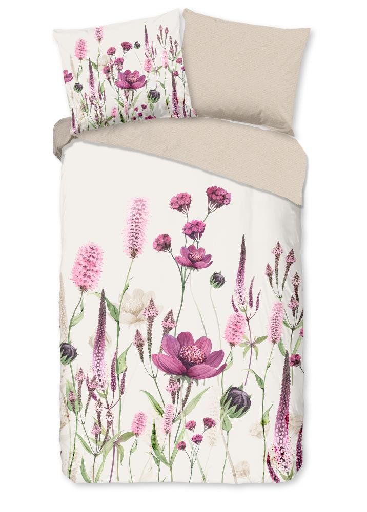 Good Morning dekbedovertrek HALA sand met roze bloemenprint voorkant 1 persoons