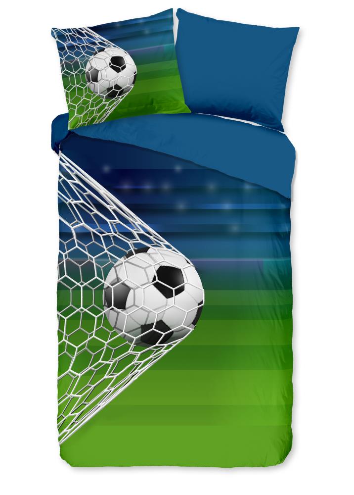 Kinderdekbedovertrek voetbal blauw met voetbal in doelnet – 31107 Match ZouZou - productfoto