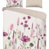 Good Morning dekbedovertrek HALA sand met roze bloemenprint voorkant 2 persoons