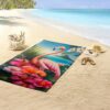 good morning microfiber 100x180 strandhanddoek flamingo bloemen zee print badlaken 10160 Jerry sfeerfoto