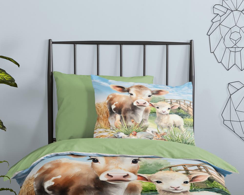 Pure kinderdekbedovertrek boerderij dieren groen zachte microfiber 33129 farm sfeerfoto