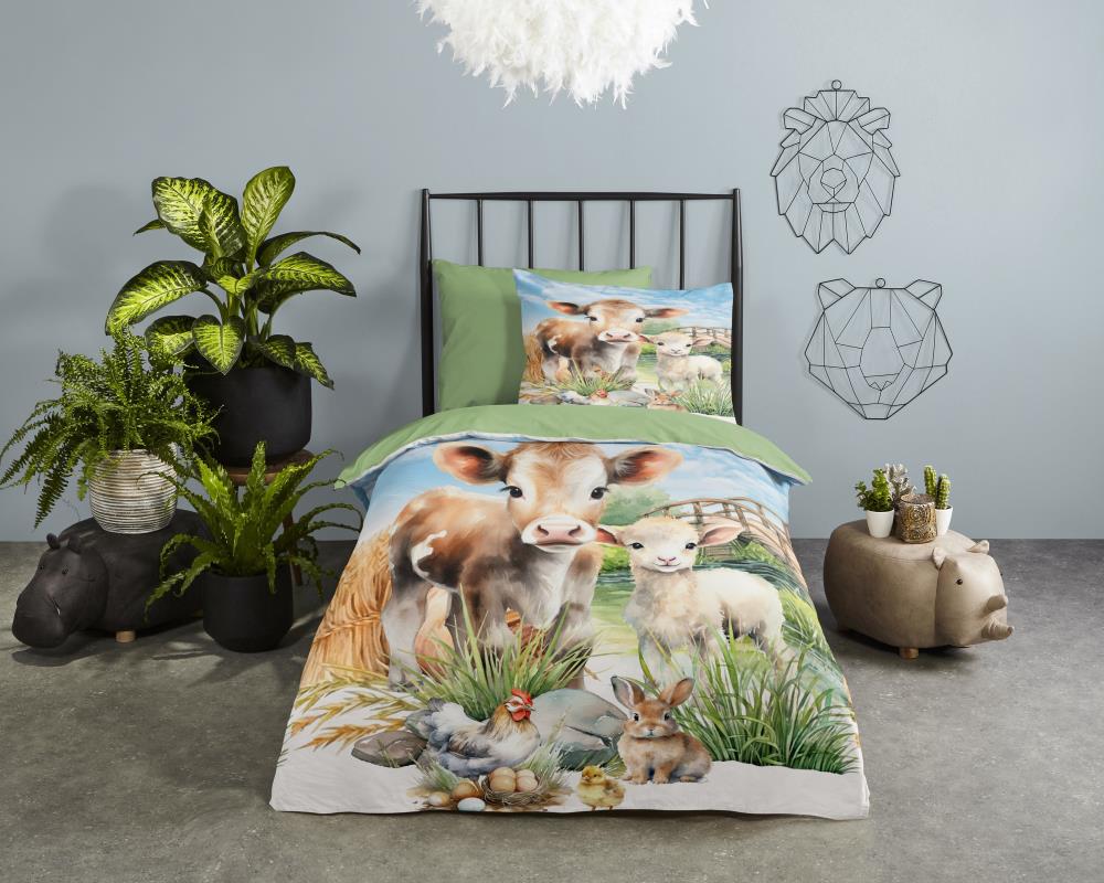 kinder overtrek boerderij dieren kip konijn microvezel bedset 33129 farm sfeerfoto