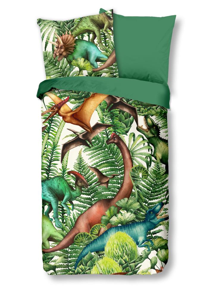 kinderdekbedovertrek dinosaurussen groen met jungle print