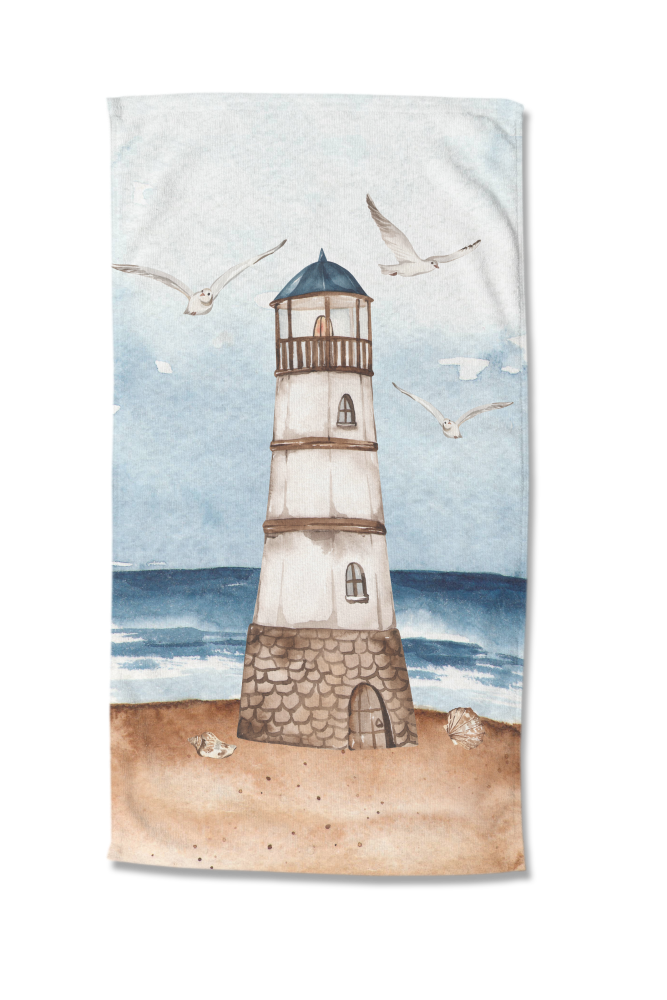 Strandlaken Good Morning 100x180 cm - 10085.20.81 strandlaken vuurtoren strand zee meeuwen Good Morning microfiber 100x180 10085 Berlin productfoto