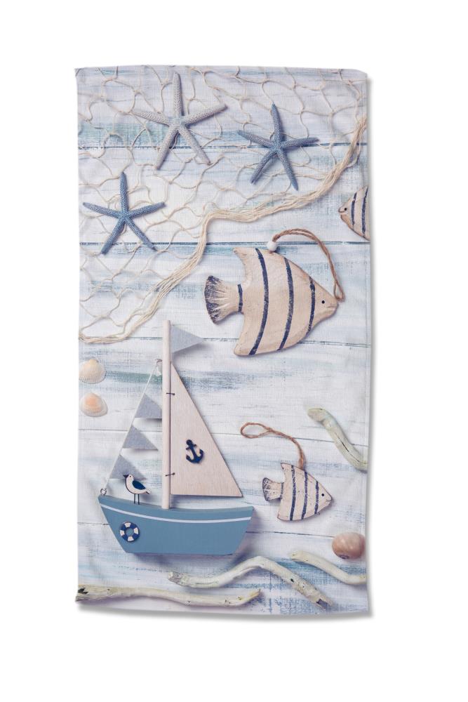 Strandlaken Good Morning 100x180 cm - 10088.20.81 strandlaken maritiem zeilboot schelpen visnet Good Morning microfiber 100x180 10088 Maritim productfoto