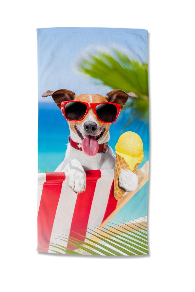 Strandlaken Good Morning 75x150 cm - 10165.99.80 kinder strandlaken hond zonnebril ijsje strand good morning microfiber 10165 Diesel productfoto