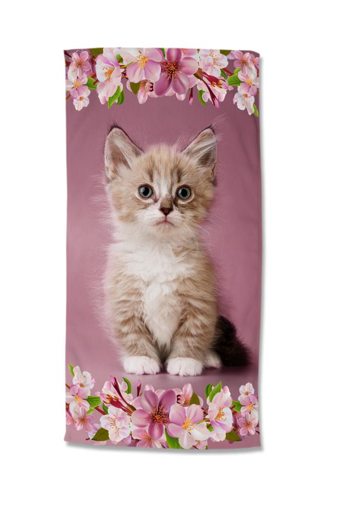 kinder strandlaken kitten bloemen good morning 75x150 microfiber roze 30005 Look