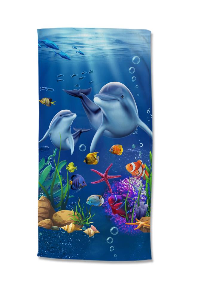 kinder strandlaken dolfijnen onderwater vissen good morning 75x150 microfiber 33185 mare productfoto