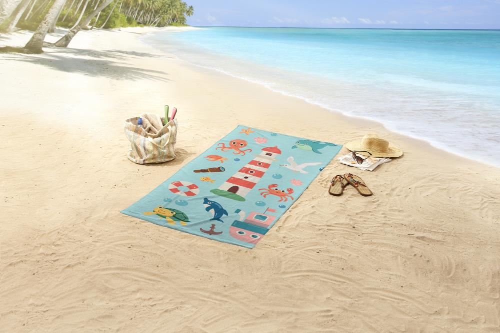 strandlaken voor kinderen zee dieren vuurtoren good morning microfiber 33268 sailor productfoto