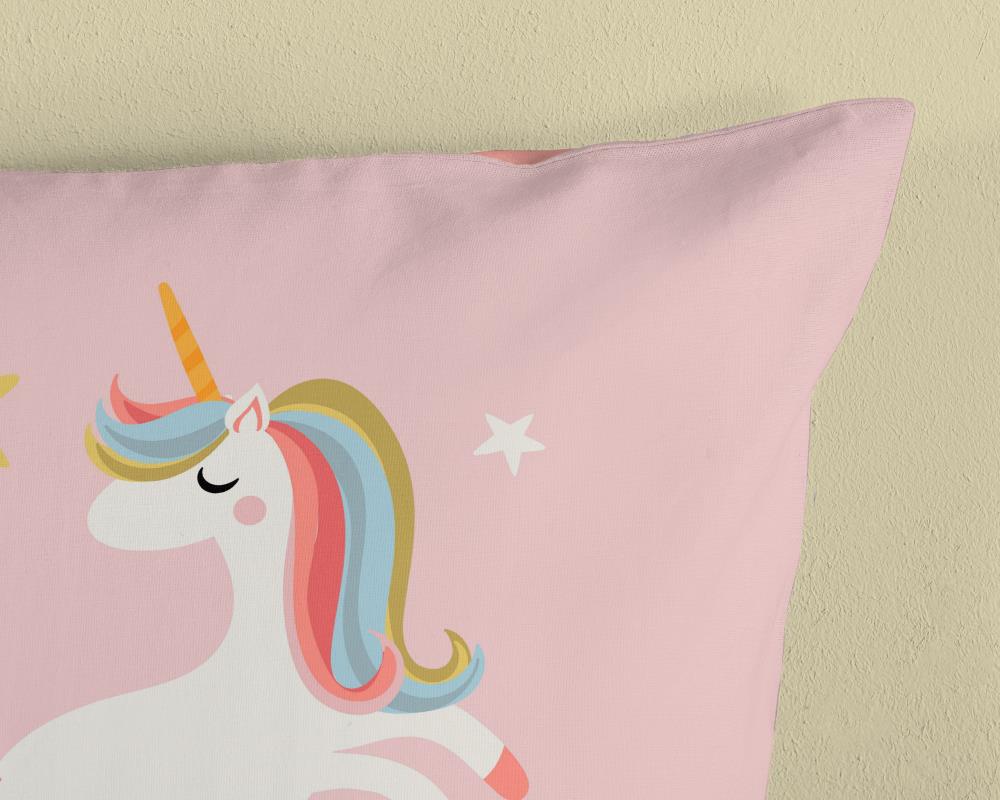 Dekbedovertrek ZouZou 140x220 + 1* 60x70 cm - 33396.70.01 ZouZou Susann kinderdekbedovertrek unicorn roze met regenboog en eenhoorns 33396 detailfoto