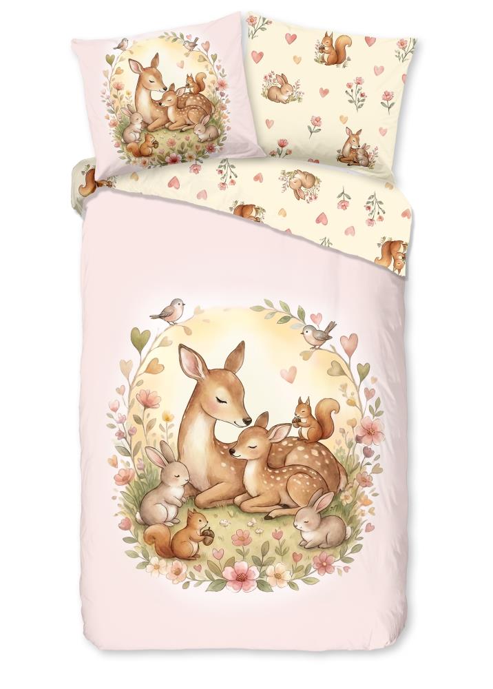 Kinderdekbedovertrek Waldtiere ZouZou 1 persoons (140x200/220 cm) 100% katoen renforcé roze - 33594.70.01