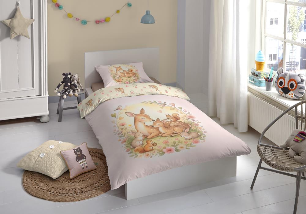 Kinderdekbedovertrek Waldtiere ZouZou 1 persoons (140x200/220 cm) 100% katoen renforcé roze - 33594.70.01