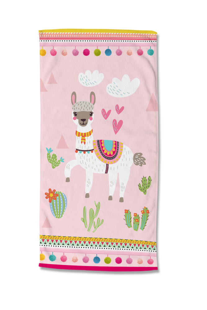 Strandlaken Good Morning 75x150 cm - 6334.70.80 strandlaken voor kinderen lama design 75x150 katoen look 6334 lama productfoto