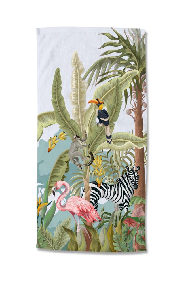 Strandlaken Good Morning 75x150 cm - 10035.99.80 kinder strandlaken jungle dieren good morning 75x150 microfiber zebra flamingo 10035 Jungle party productafbeelding