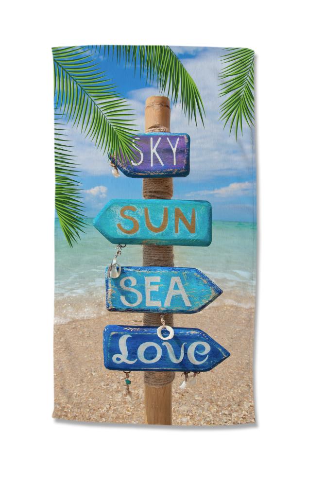 strandlaken sky sun sea love strand bordjes Good Morning microfiber 100x180 10065 Happy place productfoto