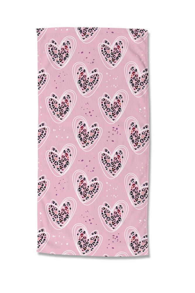 kinder strandlaken hartjes panterprint roze 10107 femke productafbeelding