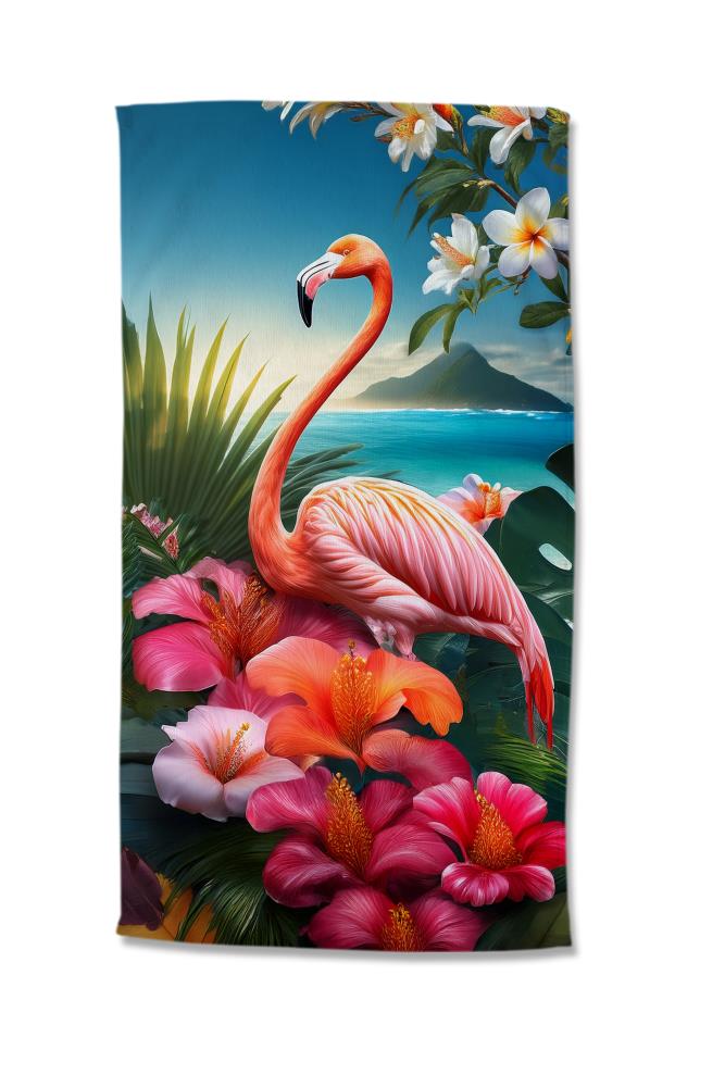 Strandlaken Good Morning 100x180 cm - 10160.70.81 good morning microfiber 100x180 strandlaken flamingo bloemen tropisch badhanddoek 10160 Jerry productfoto