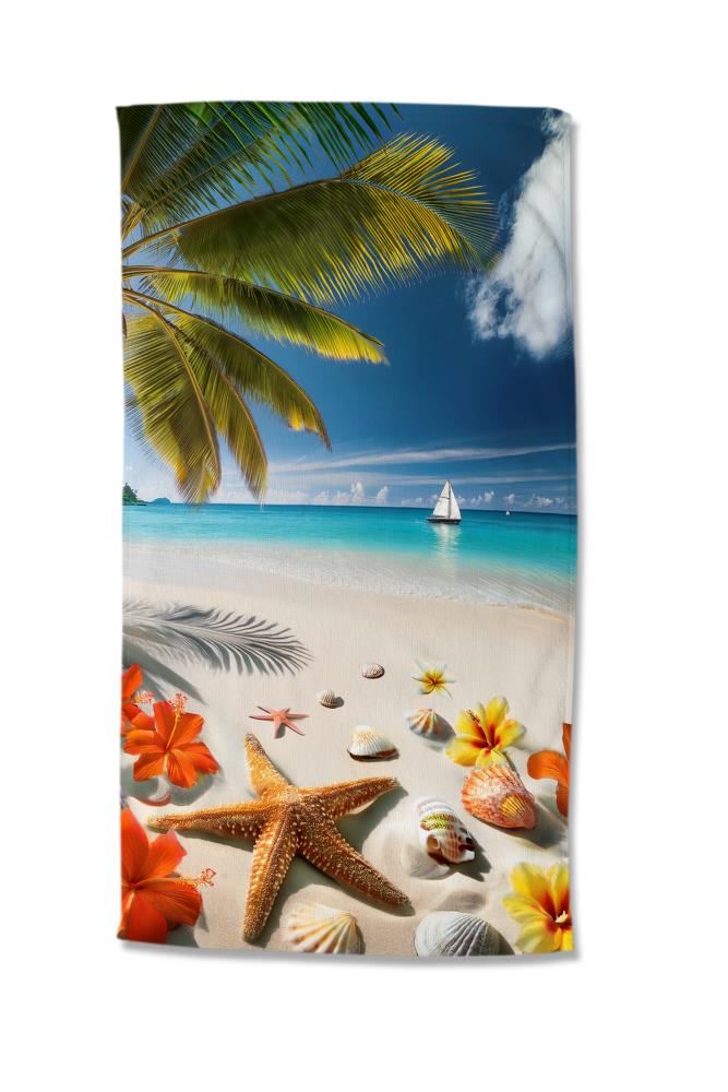 Strandlaken Good Morning 100x180 cm - 10161.99.81 good morning microfiber 100x180 strandlaken tropisch strand zee palmbomen badhanddoek 10161 Havana productfoto