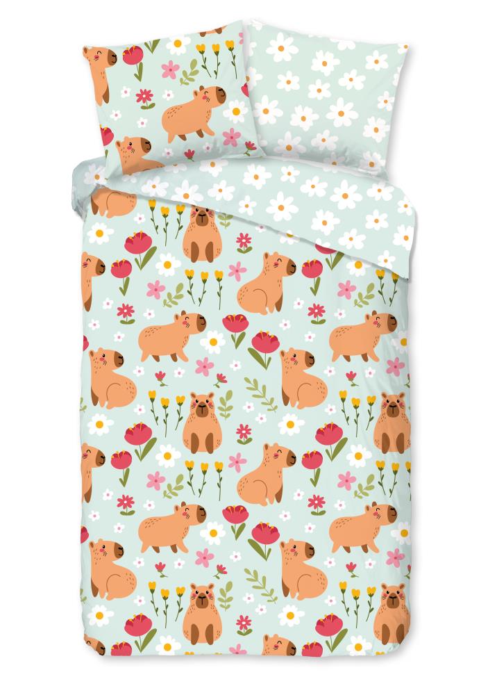 Kinderdekbedovertrek Capibara Good Morning 1 persoons (140x200/220 cm) 100% katoen renforcé mint - 10187.60.01