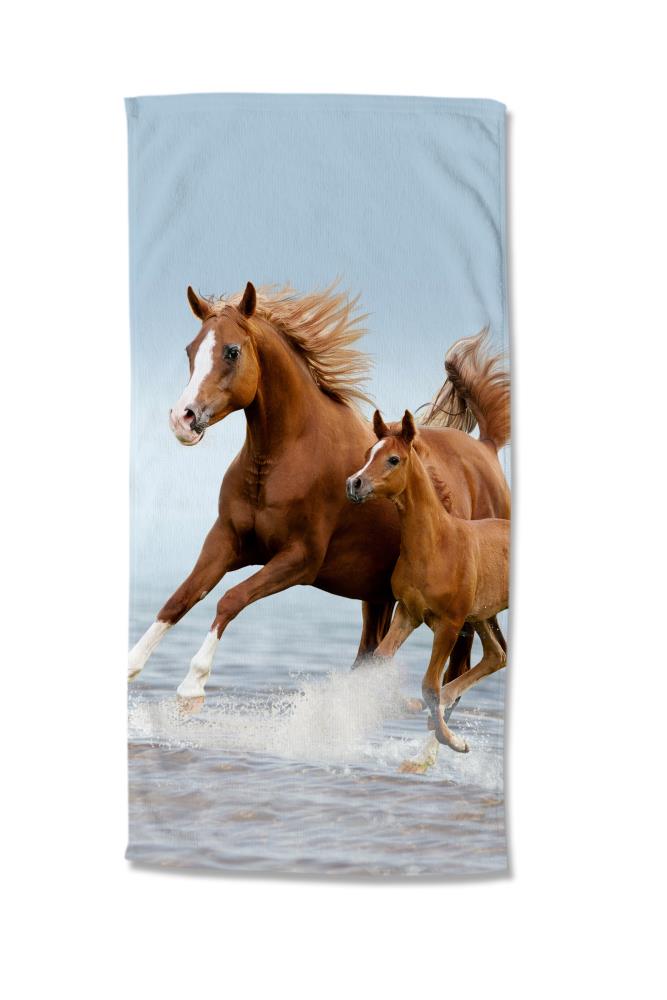 Strandlaken Good Morning 75x150 cm - 30004.99.80 kinder strandlaken paarden good morning 75x150 microfiber paard veulen strand 30004 Free productafbeelding