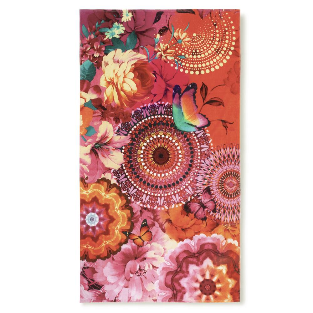 strandhanddoek rood bloemen mandala HIP katoen velours 100x180 badlaken 30358 ziva productfoto