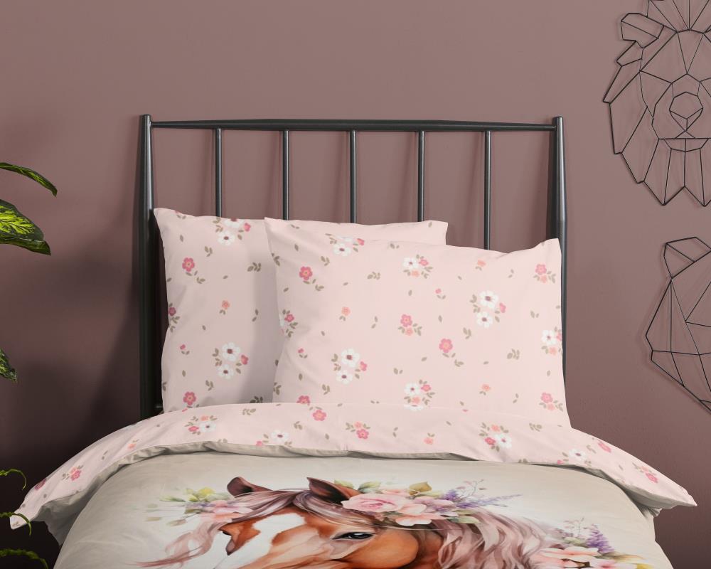 Kinder bedset zand met paard en roze bloemen 33107 Avera sfeerfoto detail AT