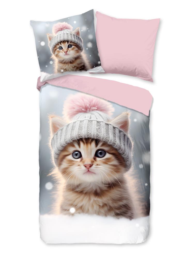 Dekbedovertrek Good Morning 135x200 + 1* 80x80 cm - 33157.99.08 Flanellen kinder dekbed overtrek met schattige kitten 33157 Patt productfoto