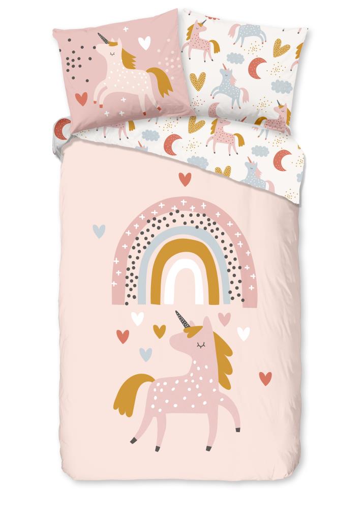 Good Morning kinderdekbedovertrek Unilove Multi met unicorn en regenboog 7126 unilove productfoto