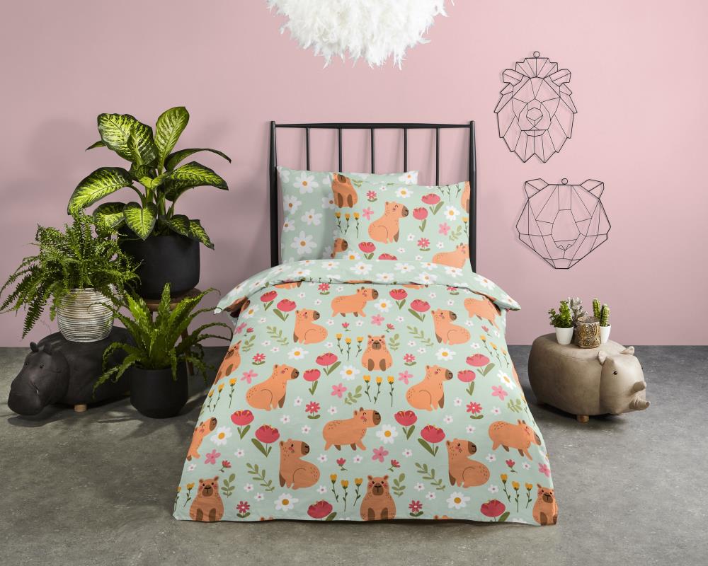 Kinderdekbedovertrek Capibara Good Morning 1 persoons (140x200/220 cm) 100% katoen renforcé mint - 10187.60.01