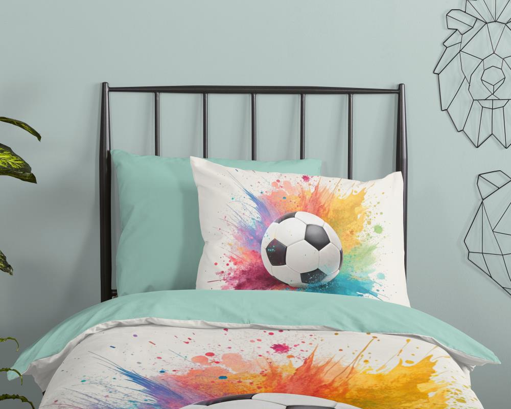 Kinderdekbedovertrek Counter Good Morning 1 persoons (140x200/220 cm) 100% katoen renforcé ecru - 33481.01.01 Kinder bedset voetbal design van katoen 33481 counter sfeerfoto detail