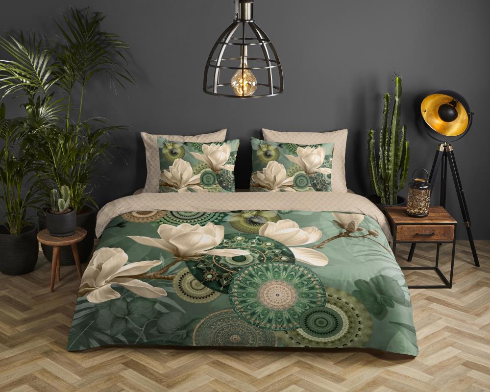 Dekbedovertrek Miyuki HIP 1 persoons (140x200/220 cm) 100% katoen satijn groen - 33635.44.01