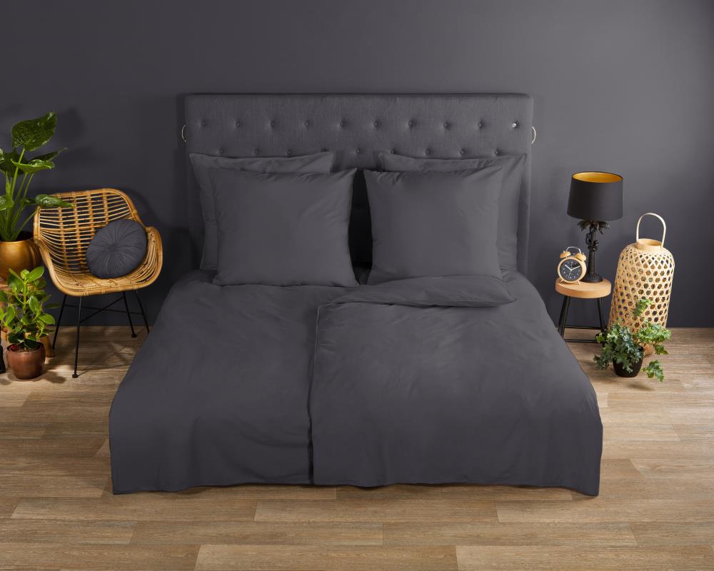 Dekbedovertrek Uni Good Morning 155x220 cm 100% katoen renforcé antraciet - 0270.12.12