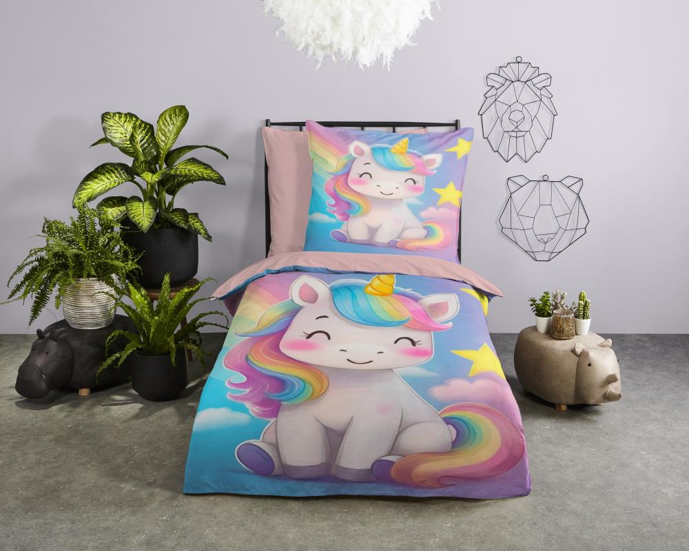 Microfiber kinderdekbed met eenhoorn en regenboog 140x200 cm - wasbaar 2 in 1 dekbed 10181 sissy sfeerfoto DE