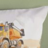 Witte print met kleine bouwvoertuigen voor kinderen - overtrek katoen 10190 excavator kwaliteit detail