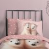 Roze kinder dekbedovertrek beren met witte stippen op de achterzijde - kinder overtrek katoen 33340 Twins sfeerfoto detail