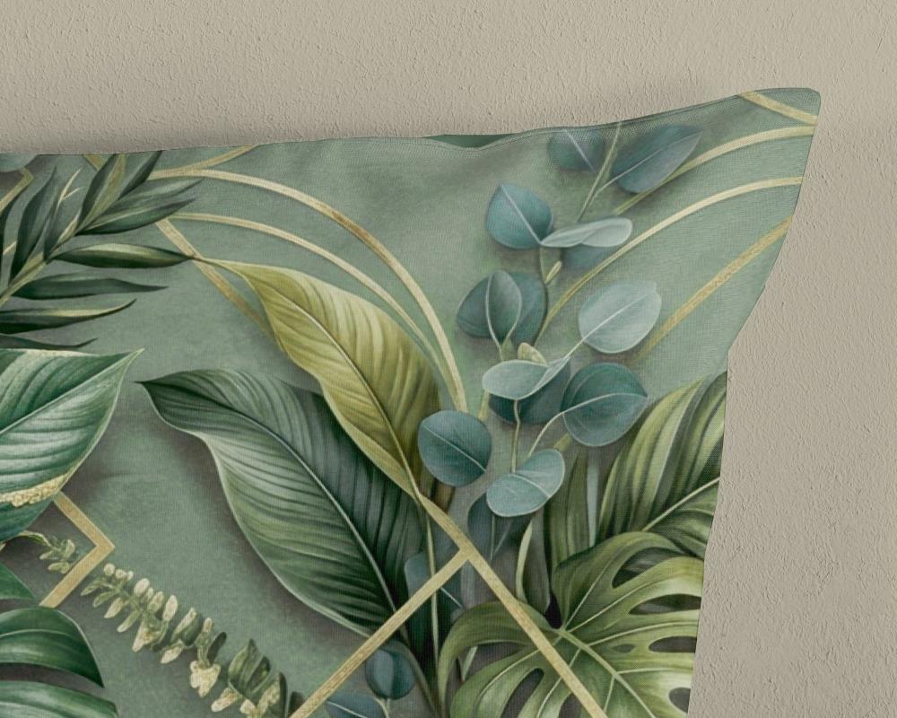 Dekbedovertrek Ranee Good Morning 1 persoons (140x200/220 cm) 100% katoen renforcé groen - 33613.44.01 Katoenen dekbedovertrek tropische bladeren met effen groene achterzijde - overtrek katoen 33613 ranee kwaliteit detail