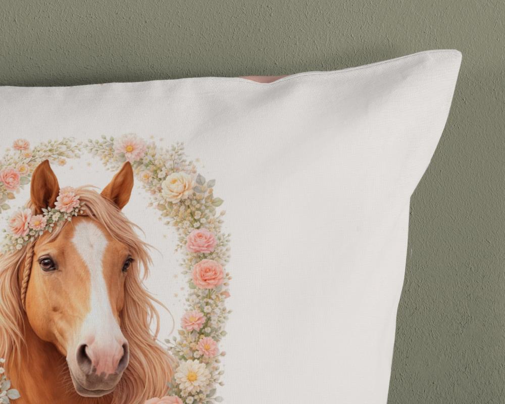 Dekbedovertrek Pure 140x220 + 1* 60x70 cm - 20149.01.01 Kinder bedset paard met rozen bloemen en oudroze achterzijde - zacht microfiber 20149 kransje kwaliteit detail